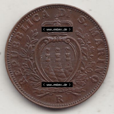 Bildmaterial Münzen aus San Marino vor 1950, 1935-1938, 5 Centesimi, Cent-Wert 1937-1, LIBERTAS REPUBBLICA DI S. MARINO, 5 CENTESIMI. Vorderseite einer... Sammlung