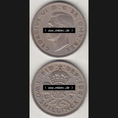 Alte Münzen Großbritannien Umlaufmünze 1949-1951, 2 Schilling, Shillings (Florin) 1951-1, George VI, GEORGIVS VI DG BR OMN REX, FID DEF TWO SHILLINGS.... Sammlung