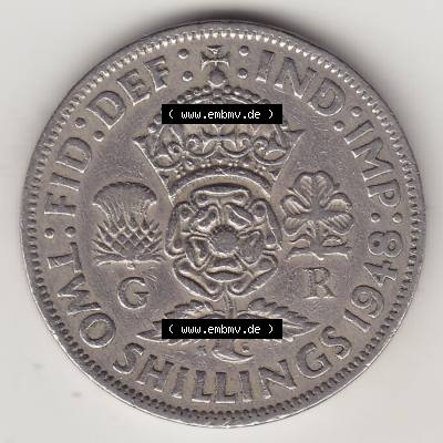 Alte Münzen Großbritannien Umlaufmünze 1947-1948, 2 Schilling-Florin, Two Shillings, 1948-5, George VI, GEORGIVS VI D G BR OMN REX, FID DEF IND IMP,... Sammlung