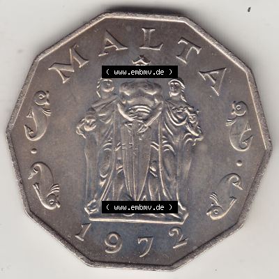 Bildmaterial Münzensatz / KMS 1972 aus Malta 1972-1981, 50 Cent 1972-1, MALTA 50 CENTS. Vorderseite einer Umlaufmünze aus 1972 Malta, Münze aus offiziellen Kursmünzensatz... Sammlung