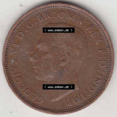 Alte Münzen Großbritannien Umlaufmünze 1937-1948, Half Penny, 1942-1, George VI, HALF PENNY HP, Segelschiff. Vorderseite der alten britischen Münze... Sammlung