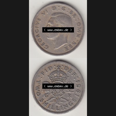 Alte Münzen Großbritannien Umlaufmünze 1949-1951, 2 Schilling, Shillings (Florin) 1951-3, George VI, GEORGIVS VI DG BR OMN REX, FID DEF TWO SHILLINGS.... Sammlung