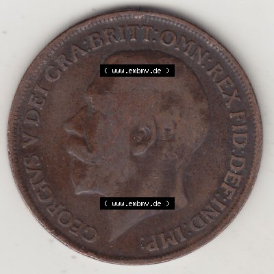 Alte Münzen Großbritannien Umlaufmünze 1911-1926, 1 Penny, One Penny, 1917-1, B.M. GEORGIVS V DEI GRA BRITT OMN REX FID DEF IND IMP. Vorderseite... Sammlung