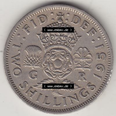 Alte Münzen Großbritannien Umlaufmünze 1949-1951, 2 Schilling, Shillings (Florin) 1951-1, George VI, GEORGIVS VI DG BR OMN REX, FID DEF TWO SHILLINGS.... Sammlung