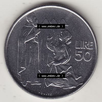 Bildmaterial Münzensatz / KMS 1972 aus San Marino 1972-1972, 50 Lire, 1972, MONASSI REPUBBLICA DI SAN MARINO 50 LIRE. Rückseite als Einzelansicht einer Umlaufmünze... Sammlung