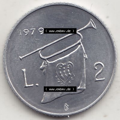 Bildmaterial Münzensatz / KMS 1979 aus San Marino 1979-1979, 2 Lire, J. V. LIBERTAS REPVBBLICA DI S. MARINO, 1979 L.2. Rückseite als Einzelansicht... Sammlung