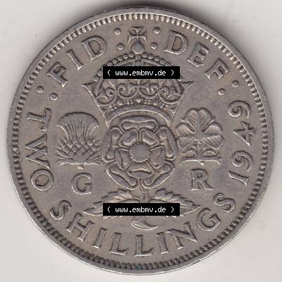 Alte Münzen Großbritannien Umlaufmünze 1949-1951, 2 Schilling, Shillings (Florin) 1949-1, George VI, GEORGIVS VI DG BR OMN REX, FID DEF TWO SHILLINGS.... Sammlung
