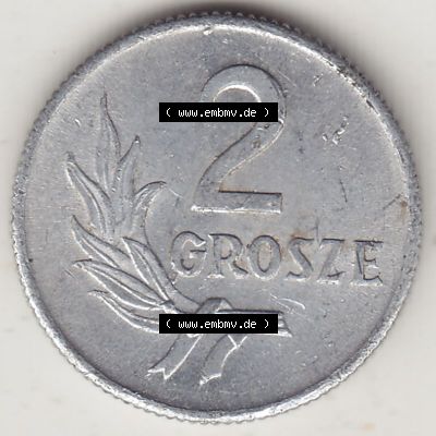 Münzen Polen KMS, Kursmünzensatz 1949-1949, Republik Polen 2 Grosze, Groschen, Aluminium 1949-1. Rückseite mit Wert-Zahl / Wert-Angabe einer polnischen... Sammlung