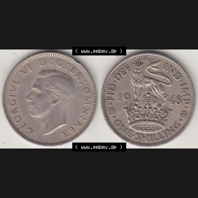 Alte Münzen Großbritannien Umlaufmünze 1949-1951, 1 One Schilling - Shilling, 1948-3 Stehender Löwe auf Krone. Vorderseite und Rückseite horizontal auf einen... Sammlung
