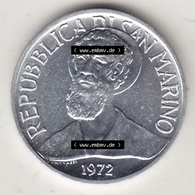 Bildmaterial Münzensatz / KMS 1972 aus San Marino 1972-1972, 1 Lira, Lire 1972, 1 LIRA MONASSI REPUBBLICA DI SAN MARINO. Vorderseite einer Umlaufmünze aus 1972 REPUBBLICA... Sammlung
