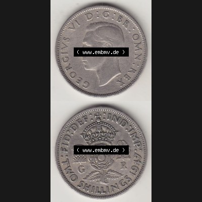 Alte Münzen Großbritannien Umlaufmünze 1947-1948, 2 Schilling-Florin, Two Shillings, 1947-3, George VI, GEORGIVS VI D G BR OMN REX, FID DEF IND IMP,... Sammlung