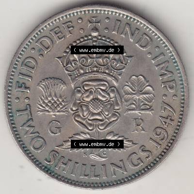 Alte Münzen Großbritannien Umlaufmünze 1947-1948, 2 Schilling-Florin, Two Shillings, 1947-1, George VI, GEORGIVS VI D G BR OMN REX, FID DEF IND IMP,... Sammlung