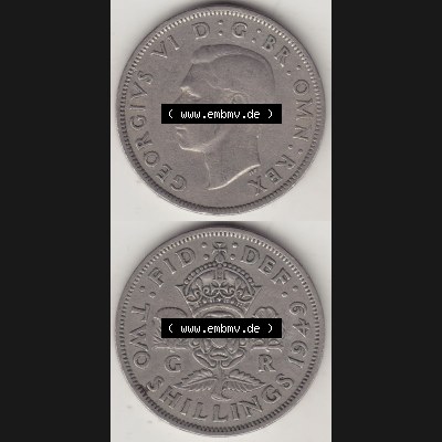 Alte Münzen Großbritannien Umlaufmünze 1949-1951, 2 Schilling, Shillings (Florin) 1949-2, George VI, GEORGIVS VI DG BR OMN REX, FID DEF TWO SHILLINGS.... Sammlung