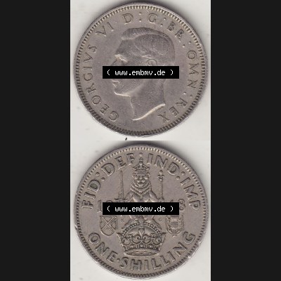 Alte Münzen Großbritannien Umlaufmünze 1949-1951, 1 One Schilling - Shilling, 1948-6 Stehender Löwe auf Krone. Vorderseite und Rückseite vertikal untereinander... Sammlung