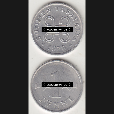 Alte Münzen KMS Finnland, Kursmünzensatz 1978 in Stempelglanz 1969-1979, 1 Penny, 1978-1. Digitales Bild / Bildmaterial für IPhone und Mobil-Geräte mit... Sammlung