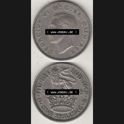 Alte Münzen Großbritannien Umlaufmünze 1949-1951, 1 One Schilling - Shilling, 1948-2 Stehender Löwe auf Krone. Vorderseite und Rückseite vertikal untereinander... Sammlung