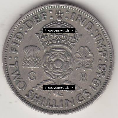Alte Münzen Großbritannien Umlaufmünze 1947-1948, 2 Schilling-Florin, Two Shillings, 1948-2, George VI, GEORGIVS VI D G BR OMN REX, FID DEF IND IMP,... Sammlung