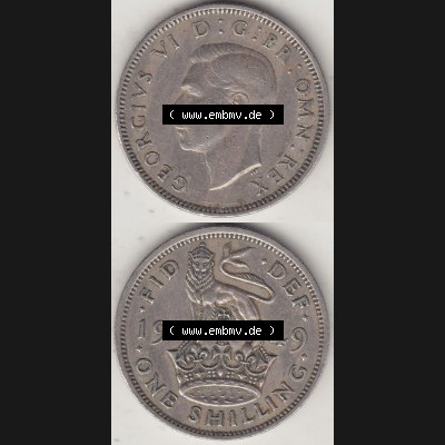 Alte Münzen Großbritannien Umlaufmünze 1949-1951, 1 One Schilling - Shilling, 1949-2 Stehender Löwe auf Krone. Vorderseite und Rückseite vertikal untereinander... Sammlung