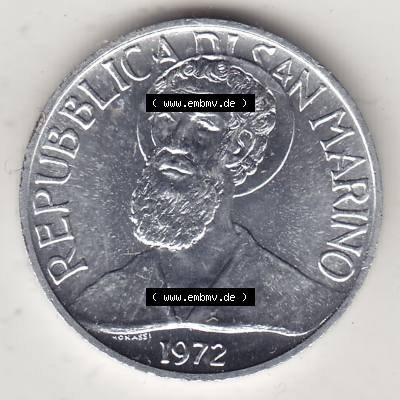 Bildmaterial Münzensatz / KMS 1972 aus San Marino 1972-1972, 5 Lire, 1972, LIRE MONASSI REPUBBLICA DI SAN MARINO. Vorderseite einer Umlaufmünze aus 1972 REPUBBLICA... Sammlung