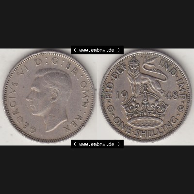 Alte Münzen Großbritannien Umlaufmünze 1949-1951, 1 One Schilling - Shilling, 1948-4 Stehender Löwe auf Krone. Vorderseite und Rückseite horizontal auf einen... Sammlung