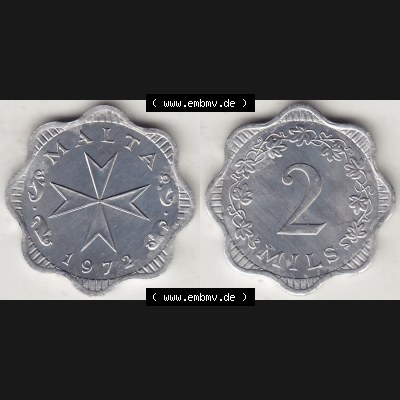 Bildmaterial Münzensatz / KMS 1972 aus Malta 1972-2007, 2 Mils 1972-1, MALTA 2 MILS. Vorderseite und Rückseite als horizontales Bildmaterial für Computer-Grafiker... Sammlung