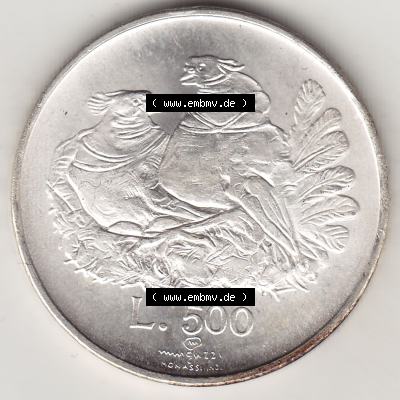 Bildmaterial Münzensatz / KMS 1974 aus San Marino 1974-1974, 500 Lire Silbermünze 1974 aus San Marino, wertvolle Edelmetallmünze Münze in Silber, L.500... Sammlung