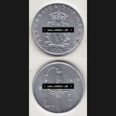 Bildmaterial Münzensatz / KMS 1979 aus San Marino 1979-1979, 1 Lira, 1 Lire, J. V. LIBERTAS REPVBBLICA DI S. MARINO, 1979 L.1. Vorderseite... Sammlung