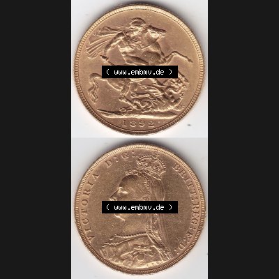 Alte Goldmünzen Großbritannien Gold-Münze 1887-1892, 1 Pfund Sovereign 1892. Vorderseite und Rückseite horizontal auf einen digitalen Bild der alten britischen Goldmünze... Sammlung