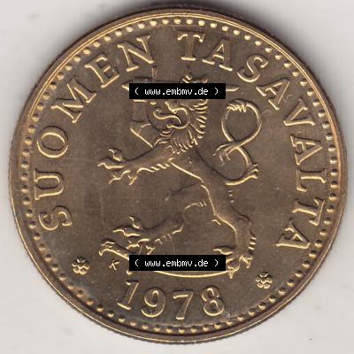 Alte Münzen KMS Finnland, Kursmünzensatz 1978 in Stempelglanz 1963-1990, 20 Penny, 1978-1. Vorderseite einer Münze aus offiziellen KMS / Kursmünzen bzw.... Sammlung