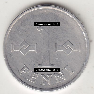 Alte Münzen KMS Finnland, Kursmünzensatz 1978 in Stempelglanz 1969-1979, 1 Penny, 1978-1. Rückseite mit Wert-Zahl bzw. Nennwert einer Münze aus offiziellen... Sammlung