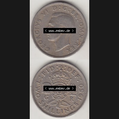 Alte Münzen Großbritannien Umlaufmünze 1949-1951, 2 Schilling, Shillings (Florin) 1950-1, George VI, GEORGIVS VI DG BR OMN REX, FID DEF TWO SHILLINGS.... Sammlung