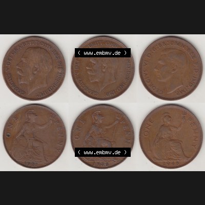 Alte Münzen Großbritannien Umlaufmünze 1921-1948, 1921, 1935, 1948 One Penny, 1 Penny George V. VI. Ein Satz alter Münzen aus Großbritannien... Sammlung