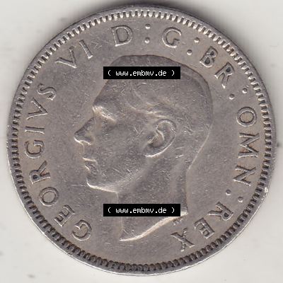 Alte Münzen Großbritannien Umlaufmünze 1947-1948, 2 Schilling - One Shillings 1948-2 Sitzender Löwe auf Krone. Vorderseite der alten britischen Münze aus Großbritannien... Sammlung