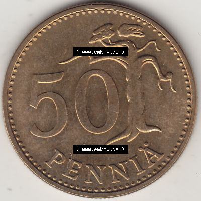 Alte Münzen KMS Finnland, Kursmünzensatz 1978 in Stempelglanz 1963-1990, 50 Penny 1978-1. Rückseite mit Wert-Zahl bzw. Nennwert einer Münze aus offiziellen... Sammlung