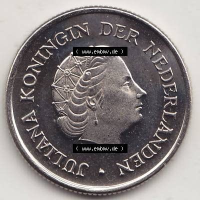 Alte Münzen KMS Niederlande, Kursmünzensatz 1977, 1950-1980, 25 Cent, 1977-1 JULIANA KONINGIN DER NEDERLANDEN. Vorderseite einer Münze aus offiziellen KMS... Sammlung