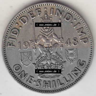 Alte Münzen Großbritannien Umlaufmünze 1947-1948, 2 Schilling - One Shillings 1948 (Stück 3) Sitzender Löwe auf Krone. Rückseite... Sammlung