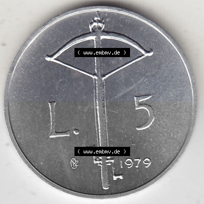 Bildmaterial Münzensatz / KMS 1979 aus San Marino 1979-1979, 5 Lire, LIBERTAS REPVBBLICA DI S. MARINO, 1979 L.5. Rückseite als... Sammlung