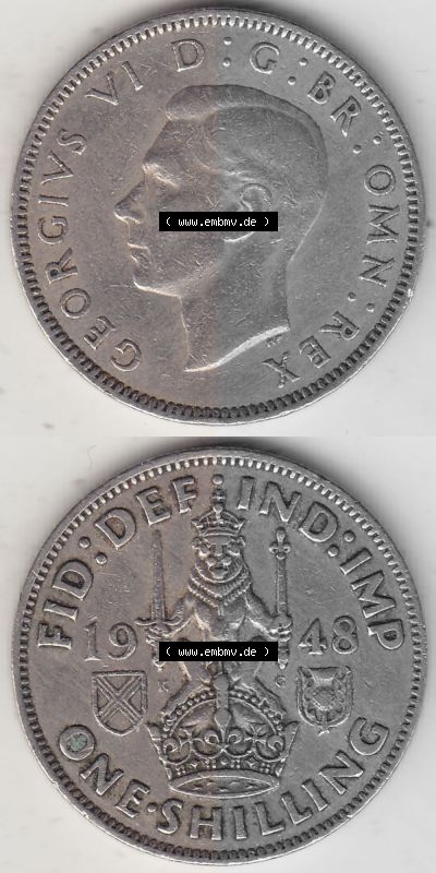 Alte Münzen Großbritannien Umlaufmünze 1947-1948, 2 Schilling - One Shillings 1948 (Stück 2) Sitzender Löwe auf Krone. Vorderseite... Sammlung