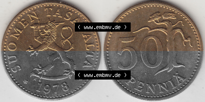 Alte Münzen KMS Finnland, Kursmünzensatz 1978 in Stempelglanz 1963-1990, 50 Penny 1978 (Stück 1). Digitales Bild / Bildmaterial... Sammlung