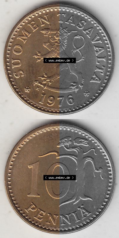 Alte Münzen KMS Finnland, Kursmünzensatz 1976 in Stempelglanz 1963-1982, 10 Penny, Penniä 1976 (Stück 1), SUOMEN TASAVALTA.... Sammlung