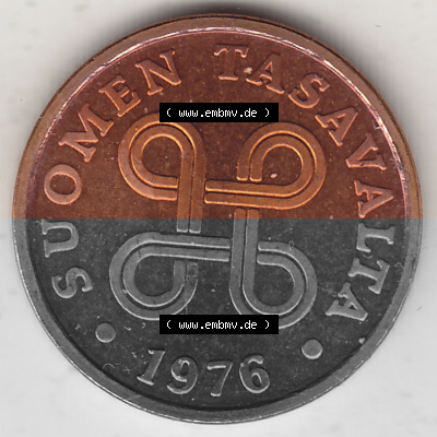 Alte Münzen KMS Finnland, Kursmünzensatz 1976 in Stempelglanz 1963-1977, 5 Penny Penniä 1976 (Stück 1), SUOMEN TASAVALTA.... Sammlung