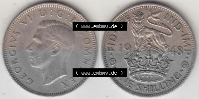 Alte Münzen Großbritannien Umlaufmünze 1949-1951, 1 One Schilling - Shilling, 1948 (Stück 3) Stehender Löwe auf Krone. Vorderseite... Sammlung