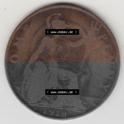 Alte Münzen Großbritannien Umlaufmünze 1911-1926, 1 Penny, One Penny, 1918 (Stück 1), B.M. GEORGIVS V DEI GRA BRITT OMN REX... Sammlung
