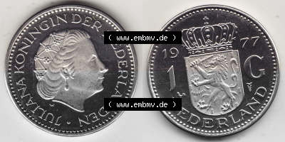 Alte Münzen KMS Niederlande, Kursmünzensatz 1977, 1967-1980, 1 Gulden, 1977 (Stück 1) JULIANA KONINGIN DER NEDERLANDEN. Digitales... Sammlung