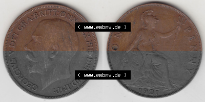 Alte Münzen Großbritannien Umlaufmünze 1911-1926, 1 Penny, One Penny, 1921 (Stück 1), B.M. GEORGIVS V DEI GRA BRITT OMN REX... Sammlung