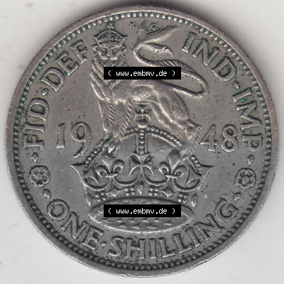 Alte Münzen Großbritannien Umlaufmünze 1949-1951, 1 One Schilling - Shilling, 1948 (Stück 2) Stehender Löwe auf Krone. Rückseite... Sammlung