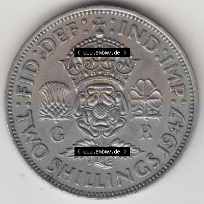 Alte Münzen Großbritannien Umlaufmünze 1947-1948, 2 Schilling-Florin, Two Shillings, 1947 (Stück 1), George VI, GEORGIVS VI... Sammlung