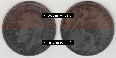 Alte Münzen Großbritannien Umlaufmünze 1911-1926, 1 Penny, One Penny, 1918 (Stück 1), B.M. GEORGIVS V DEI GRA BRITT OMN REX... Sammlung