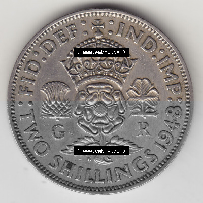 Alte Münzen Großbritannien Umlaufmünze 1947-1948, 2 Schilling-Florin, Two Shillings, 1948 (Stück 4), George VI, GEORGIVS VI... Sammlung