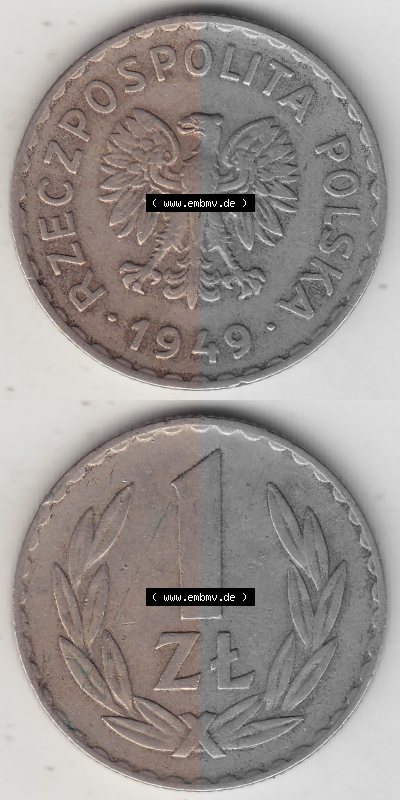 1949-1949, Republik Polen 1 Zloty, Kupfer 1949 Sammlung